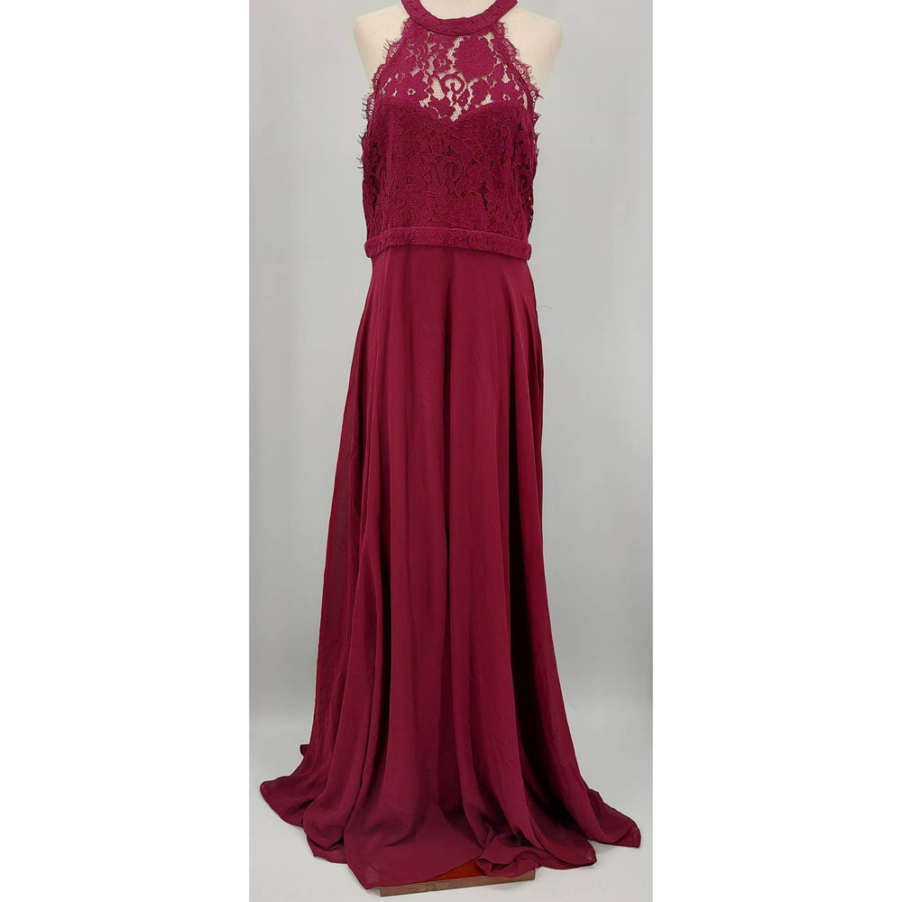 LULU'S SZ S Dance All Evening Burgundy Lace Maxi Long Gown Dress NEW B120 - Picture 3 of 10